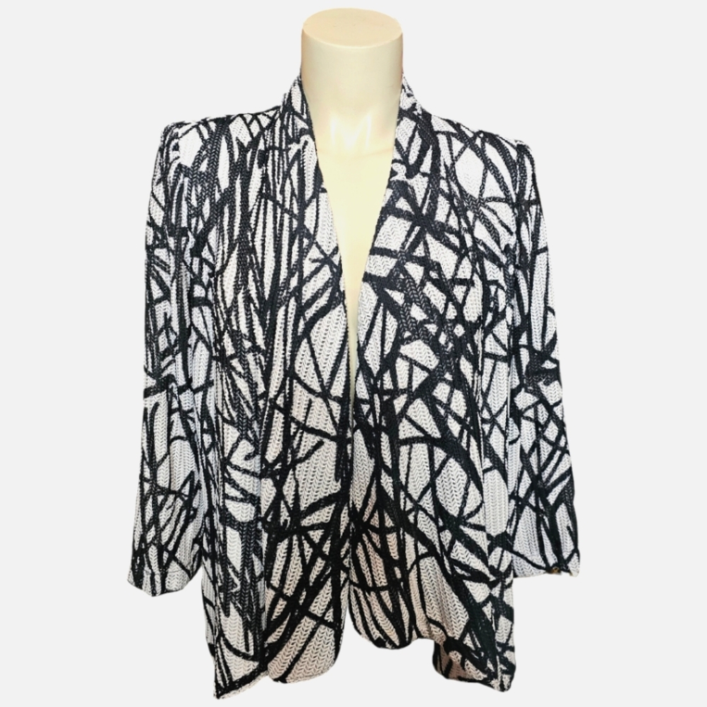 Mona Leah Couture open face mesh 3/4 sleeve jacket. Shoulder pads. Small